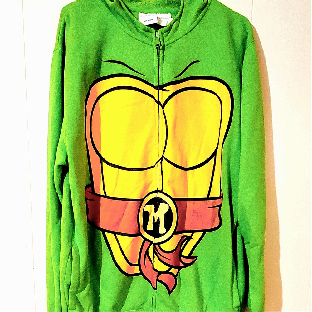 NINJA TURTLES HOODED SWEATER W/ EYEHOLES. MENS Sz:XL MICHAELANGELO. NICKELODEON